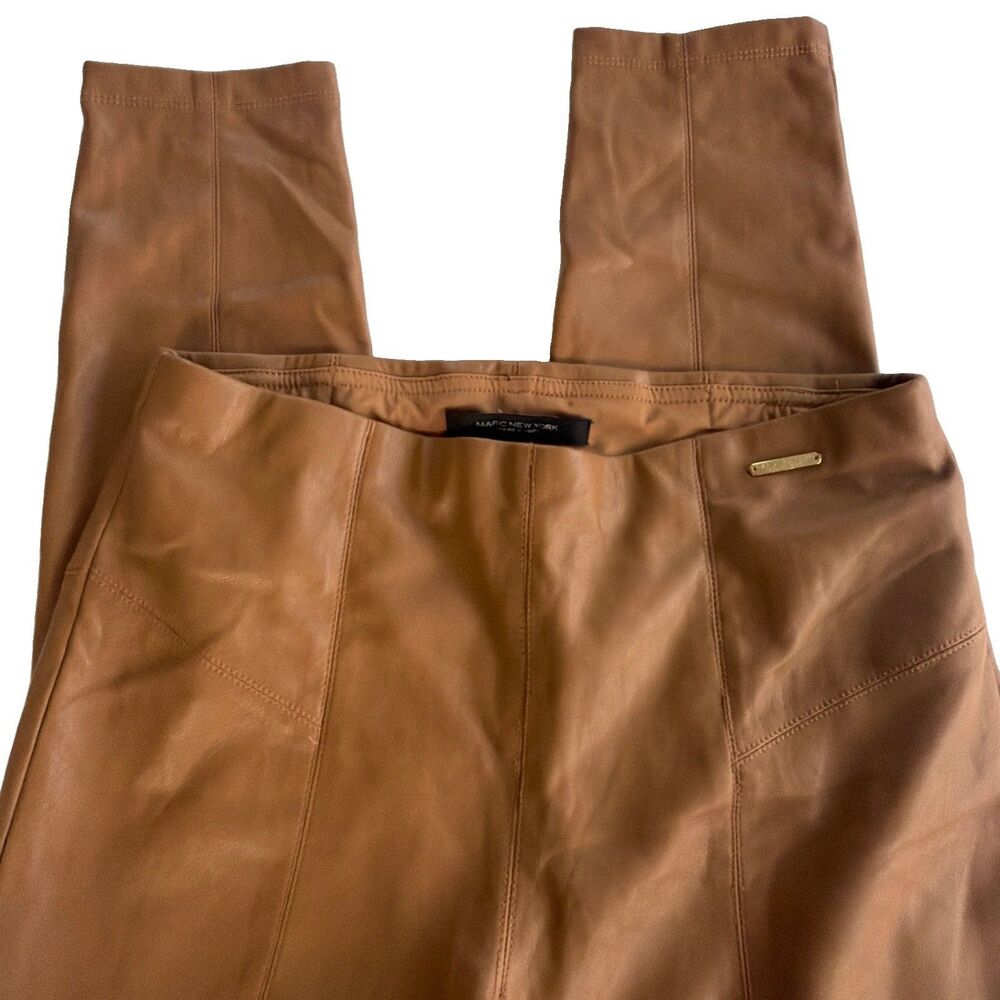 Marc New York by Andrew Marc Sz M Front Seam Cognac brown faux leather pants